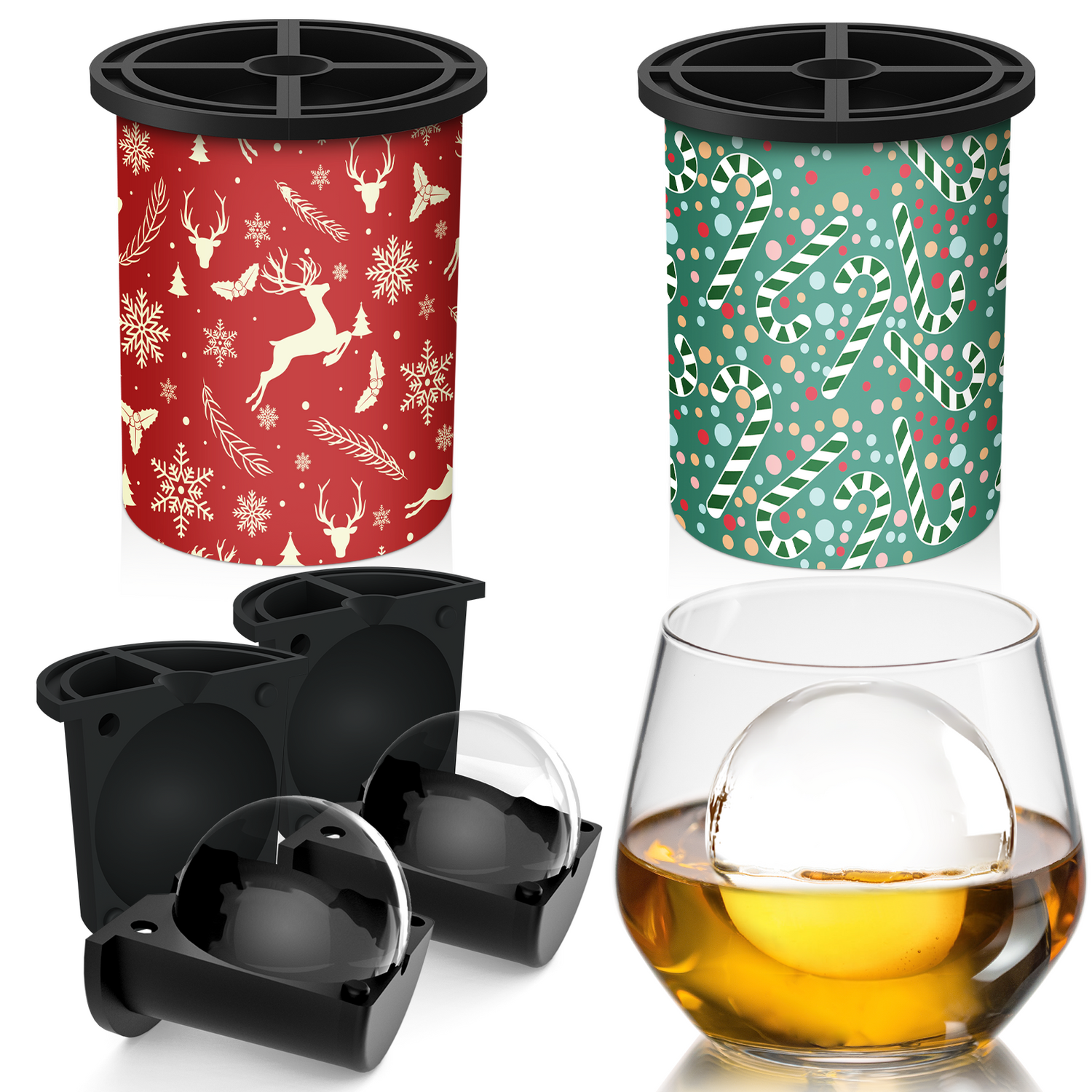 Clear Ice Cube Maker 2-PACK - Christmas Reindeer & Candy - WIBIMEN