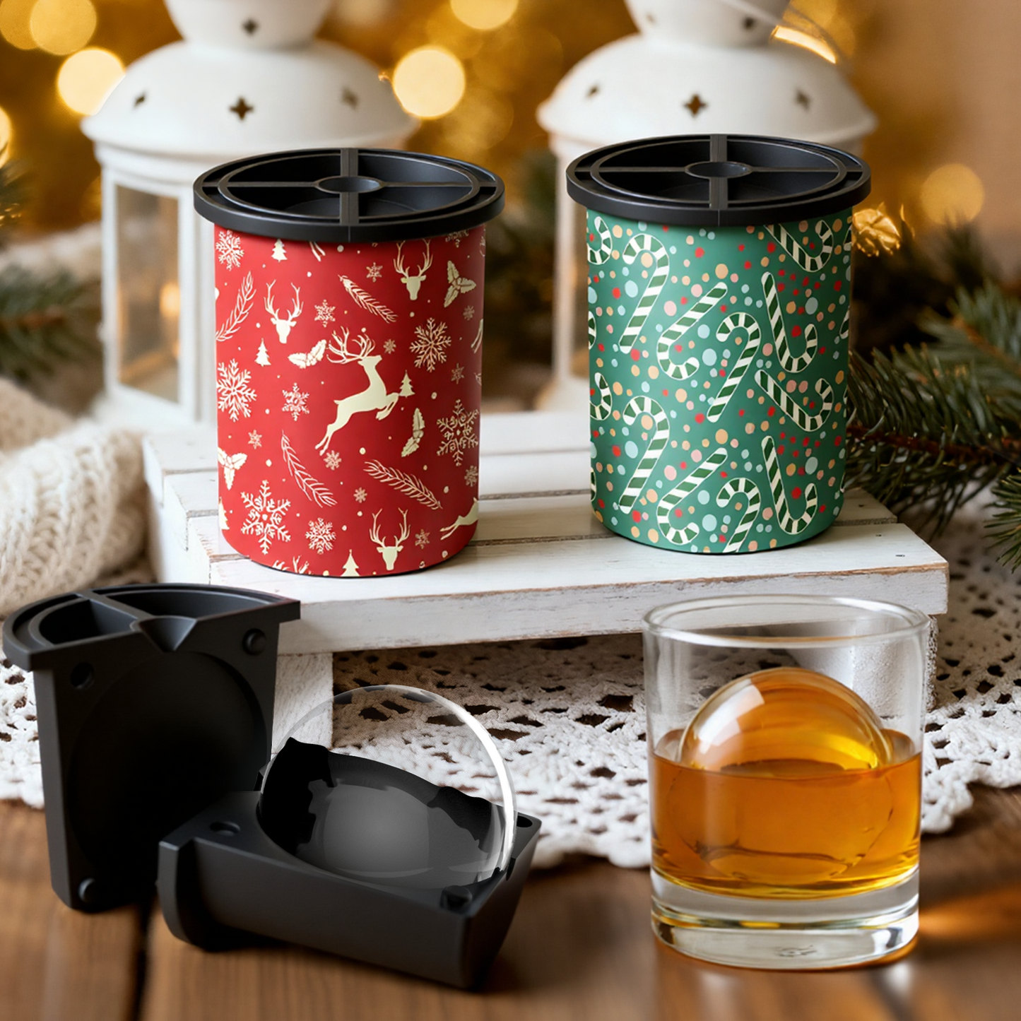 Clear Ice Cube Maker 2-PACK - Christmas Reindeer & Candy - WIBIMEN